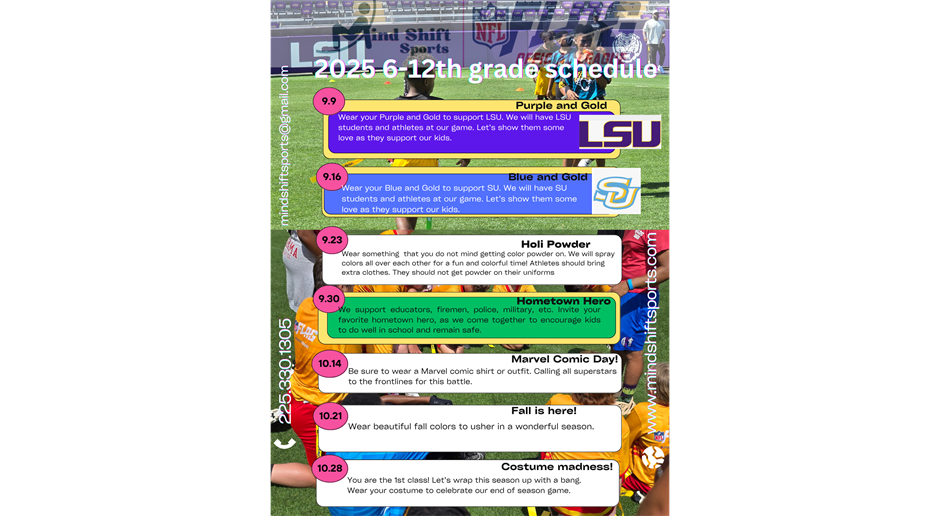 North Louisiana Middle/ High School Schedule 2025